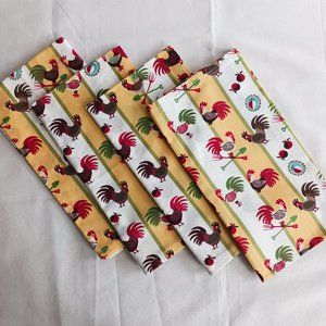 Set of Four Handcrafted Cotton Print Breakfast Table Napkins 19x20 Rooster